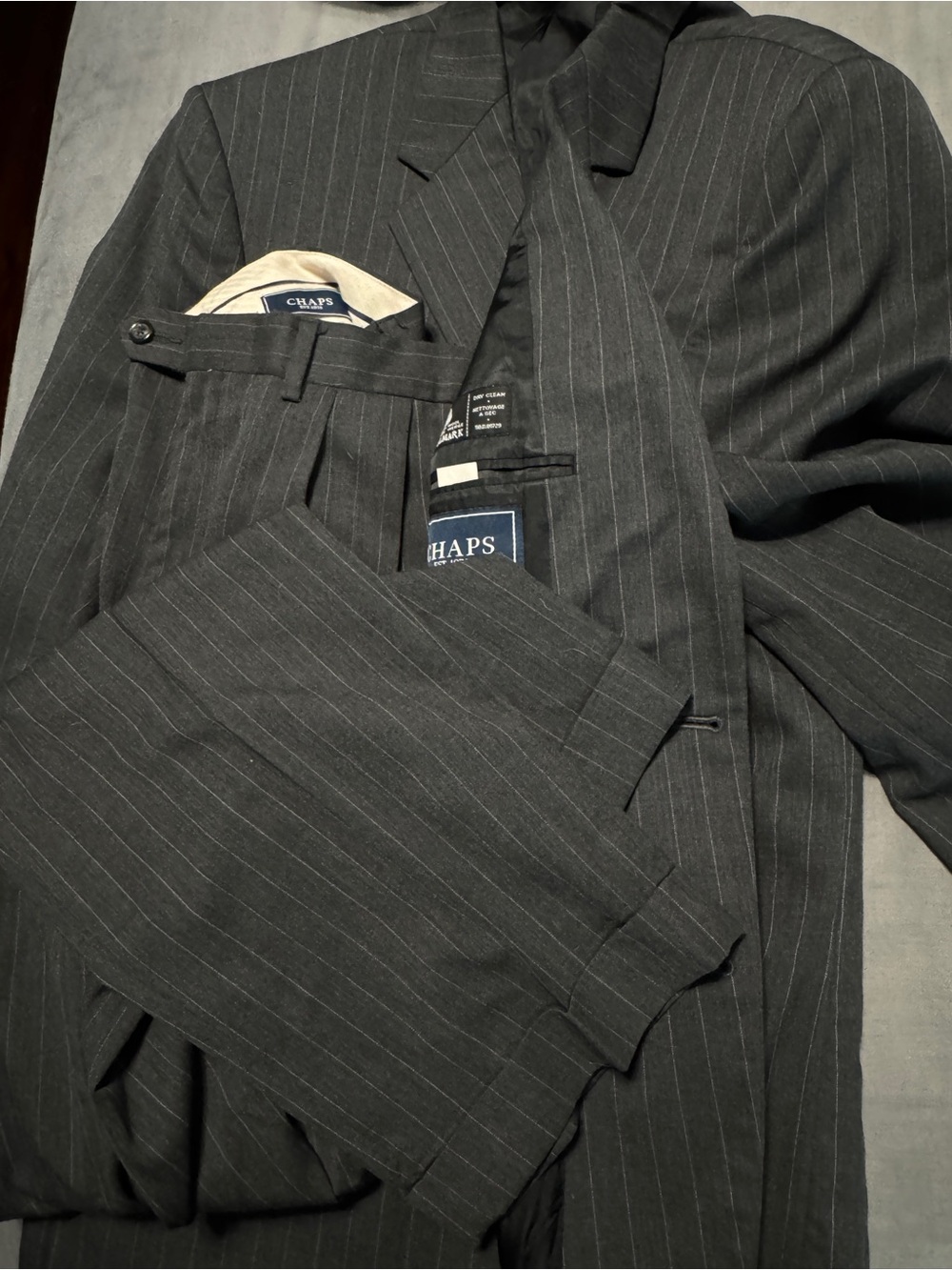 Chaps Dark Charcoal Pinstripe Two-Piece Suit